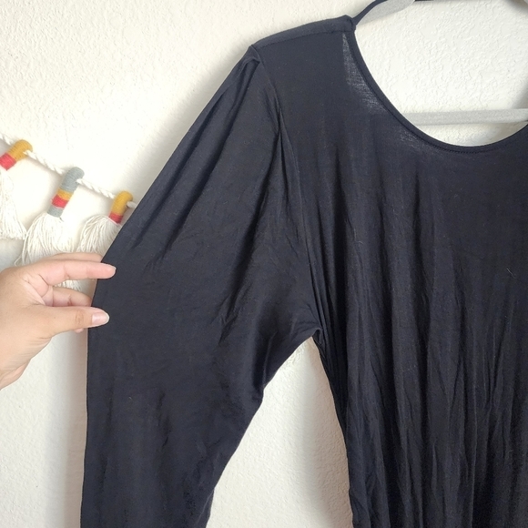 Young Fabulous & Broke Black Drapped Back Ruched Long Sleeve Belted Midi Dress L - Picture 6 of 10